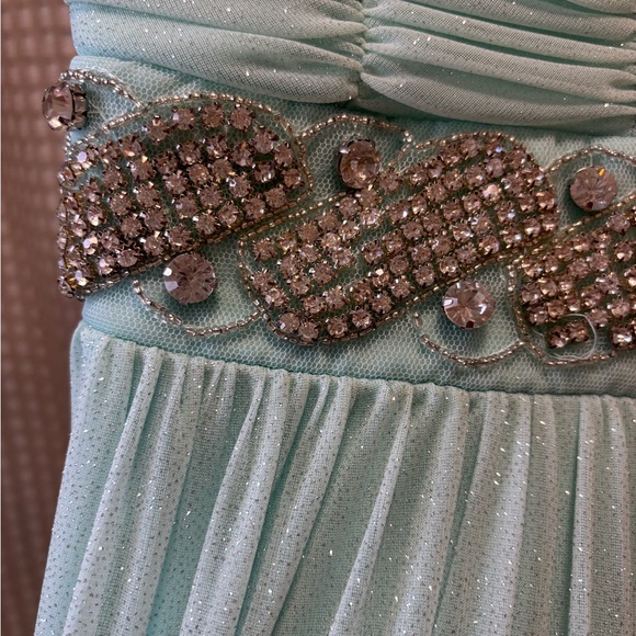 Trixxi Strapless Mint Dress with Embellished Waist - Picture 3 of 7